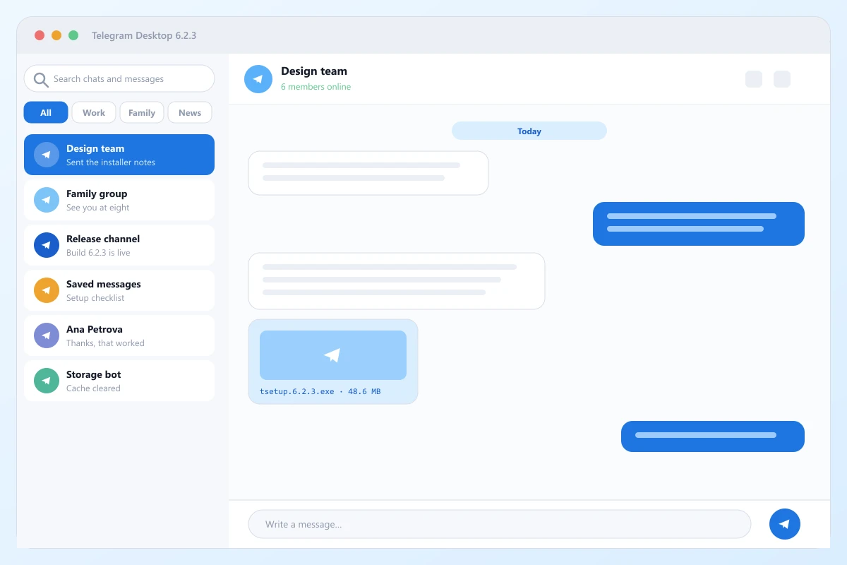 Cliente de escritorio de Telegram tras instalar