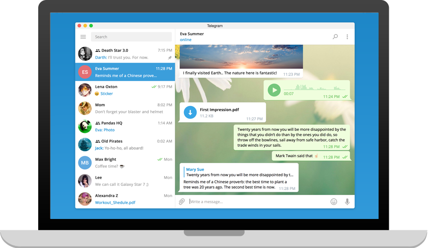 Telegram instalado en un ordenador con la lista de conversaciones abierta