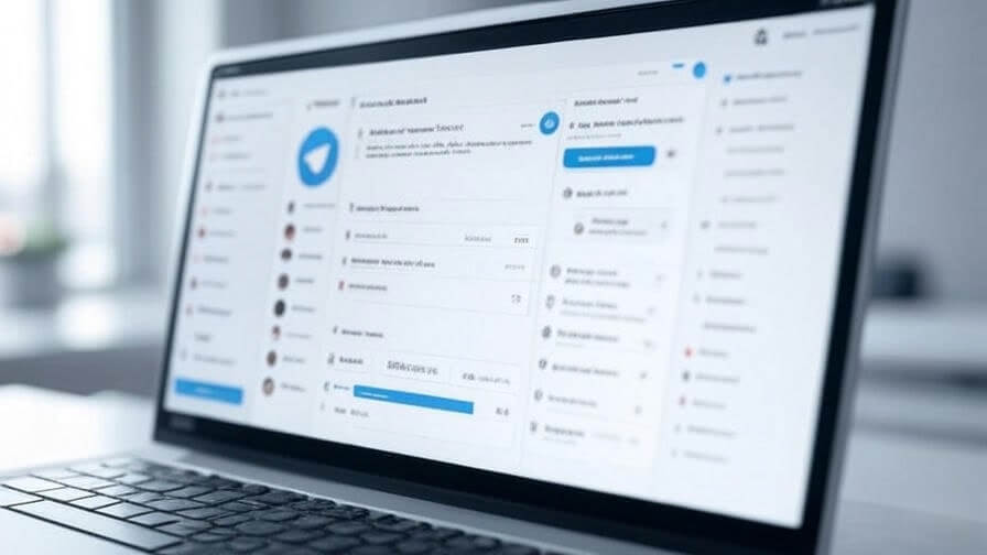 Portátil con Telegram abierto sobre una mesa de oficina