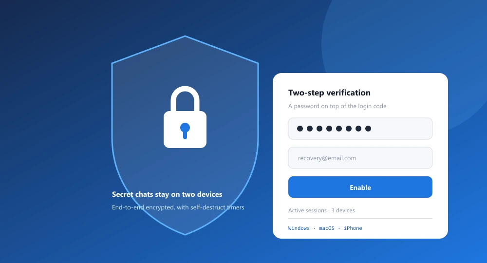 Pantalla de verificación en dos pasos de Telegram